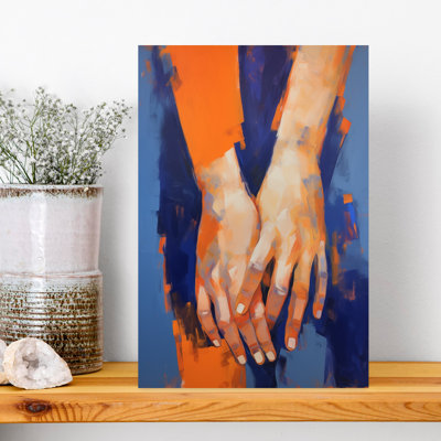 Abstract Orange Blue Hands Abstract Bold Contemporary Wall Art