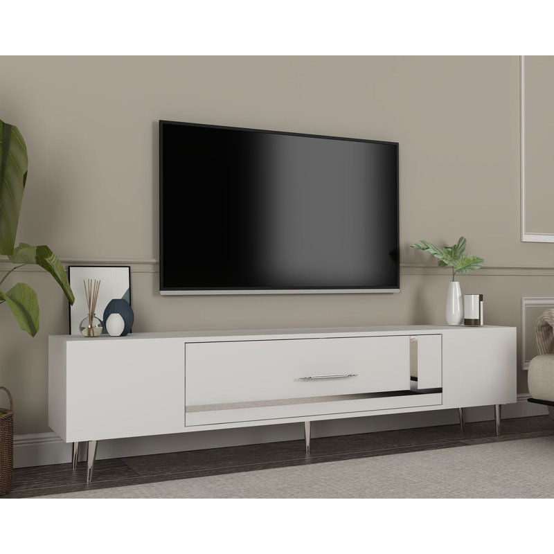 Olivia Unfinished TV Stand, White/Silver, 150cm