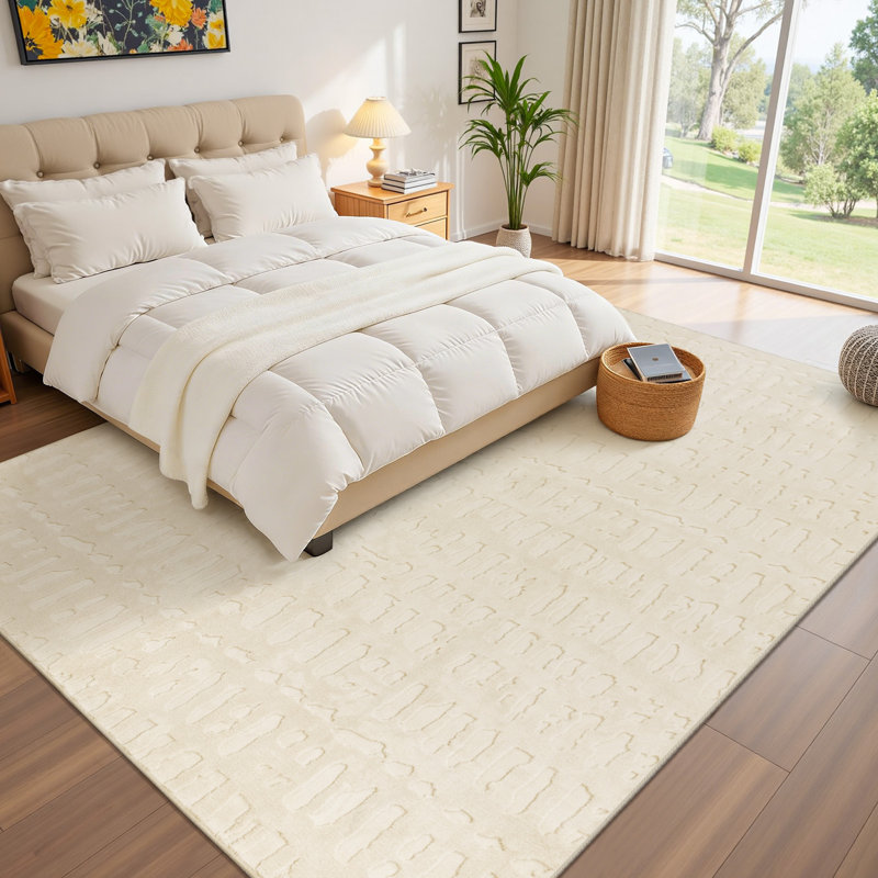 Modern Plush Velvet Carpet Washable Non-Slip Ivory Area Rug, Rectangle 8' x 10'