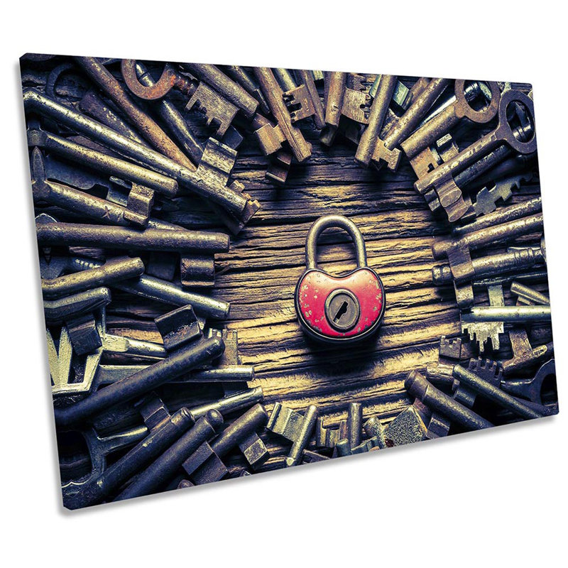 Padlock And Keys - Wrapped Canvas Print, 30.5cm H x 45.7cm W x 2cm D