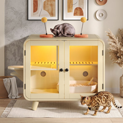 Enceinte de litière cachée pour chat avec lumière DEL, jouets à pompons et portes
