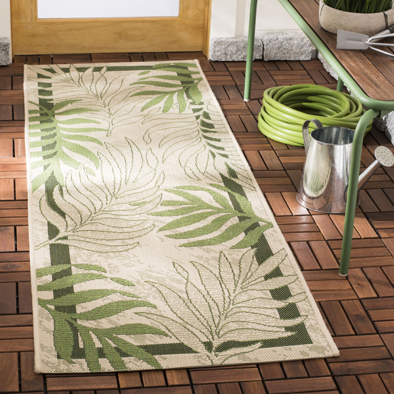 Tapis d'intérieur / extérieur à motif floral Lueck, Tapis de couloir 2 pi 3 po x 12 pi