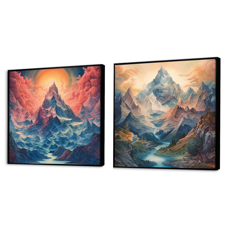 «Mystical Mountain Mistmagical Daydreames» 2 pièces, Cadre flottant noir, H 16 po x l 33 po