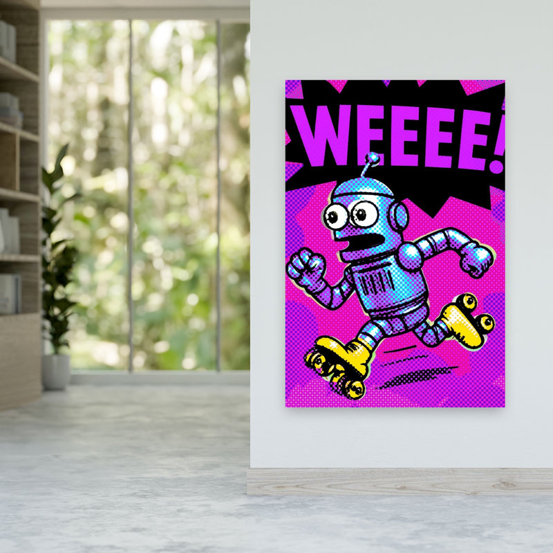 Pop Art Roller Robot Energetic Retro Vibrant Wall Art Print 1 Piece Wrapped Canvas Wall Art, 152.4cm H x 101.6cm W