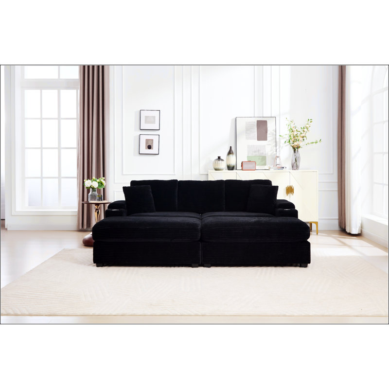 Ensemble de canapé-lit modulaire convertible modulaire avec rangement pour accoudoirs, porte-gobelet en acier inoxydable, USB et sièges profonds pour une vie moderne