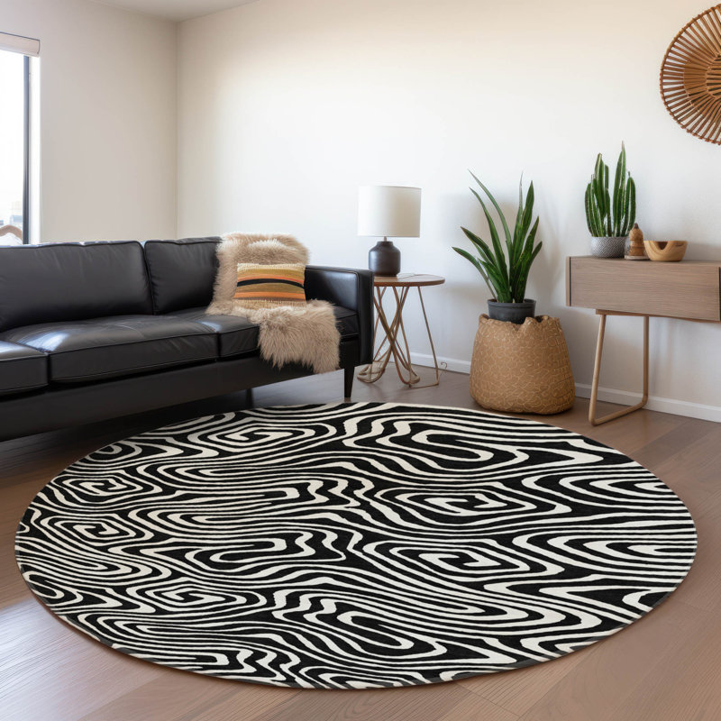 Premium Machine Washable Colmenero AMF1020 Swirls Rug, Round 8'