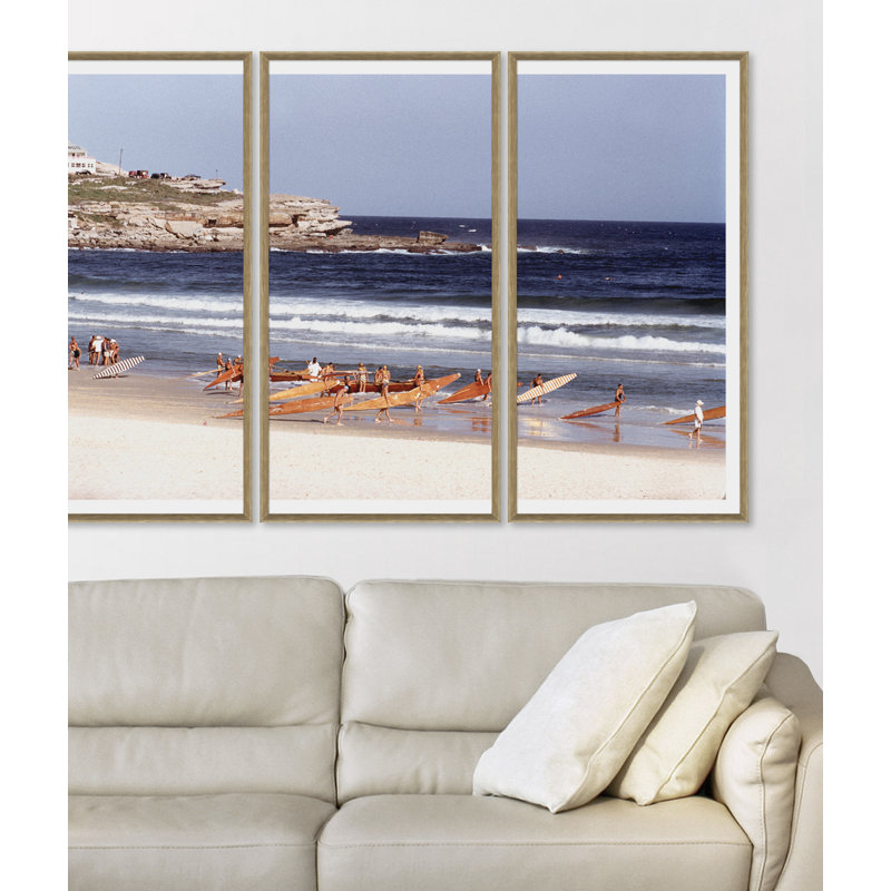 Surfers are Pictured on Bondi Beach Framed