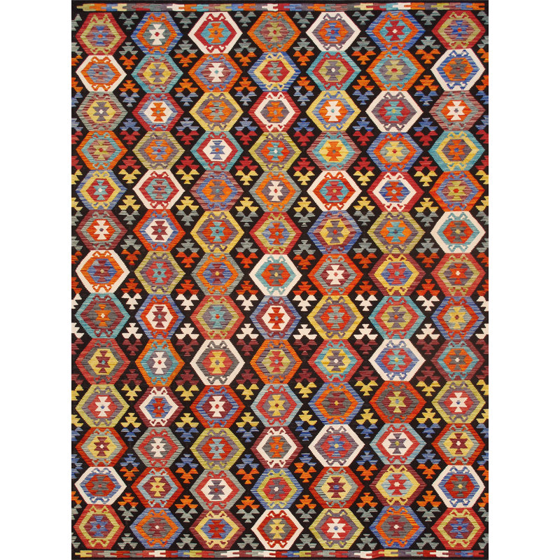 Kilim Geometric Handmade Flatweave Rectangle 8'4" x 11'1" Wool Area Rug in Brown/Orange/Yellow