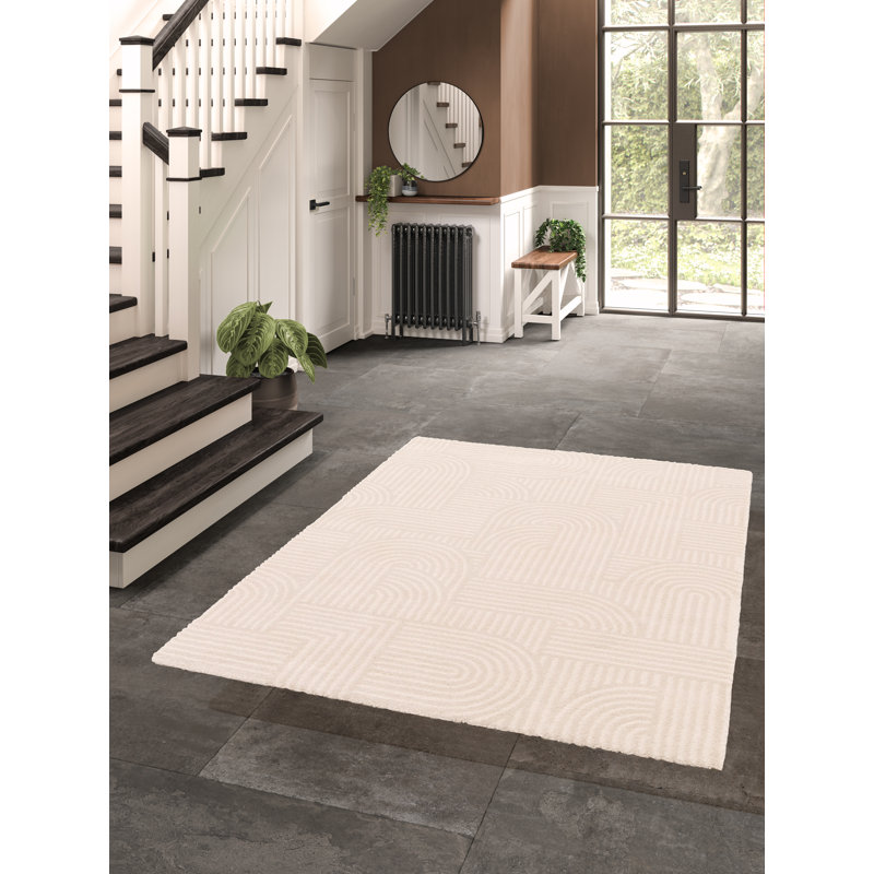 High-pile Geometric Cream and Beige Rug with Arches, Rectangle 120 x 170 cm