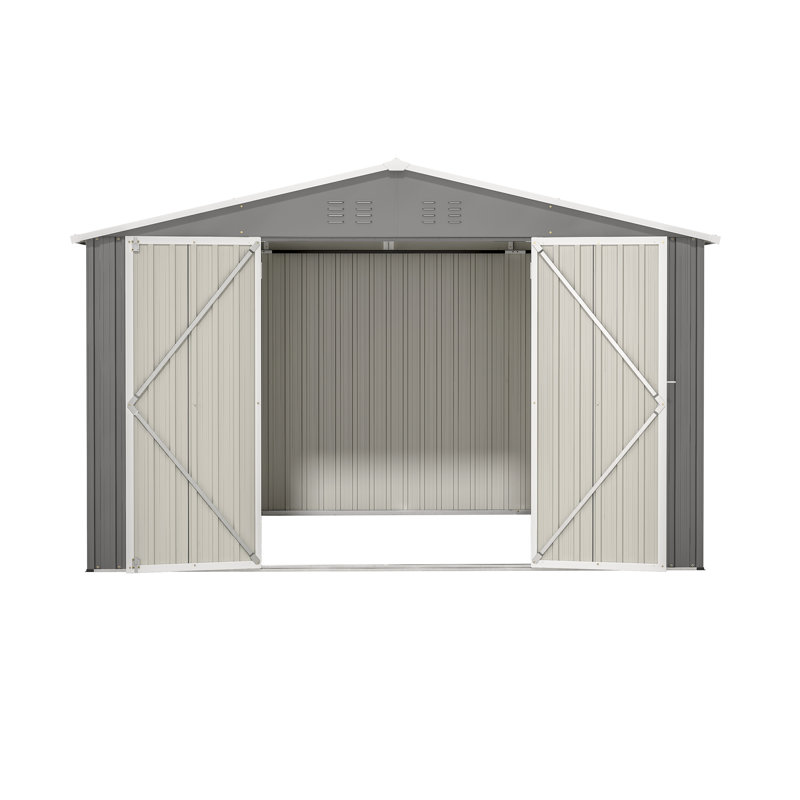 10X8 Ft Grey Metal Shed For Outdoor - Lockable Doors, All Weather Perfect Garden, Patio, Backyard, Lawn Space 10X8 Shed, Doors Secure Storage Fits