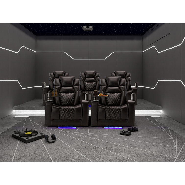 :( incomplete 1 only box): 37" Wide Faux Leather Power Recliner Home Theater Individual Seat with Cup Holder