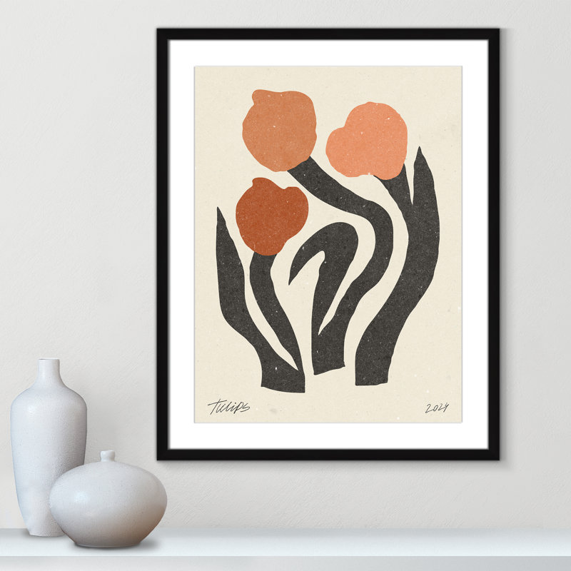 Imprimé de fleurs modernes par NKTN, 23.5'' W x 29.5'' H, Matted Print, Satin Black