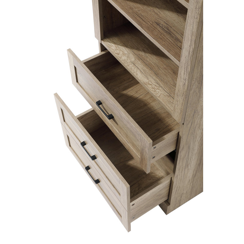Armoire de rangement en verre 24 po pour salle de bain en chêne naturel, H 65 po x l 24 po x P 65 po, Chêne naturel