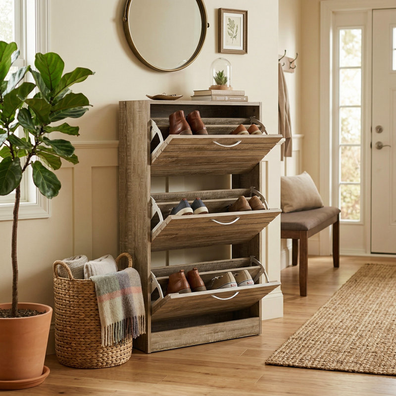 Armoire de rangement pour 10 à 10 paires de chaussures, Brun clair