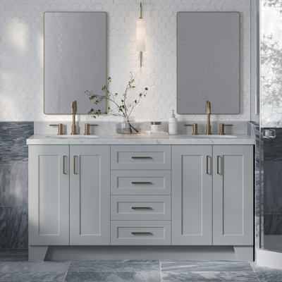 Sawyer 66'' Solid Wood Double Bathroom Vanity in Grey, Base Cabinet without Top