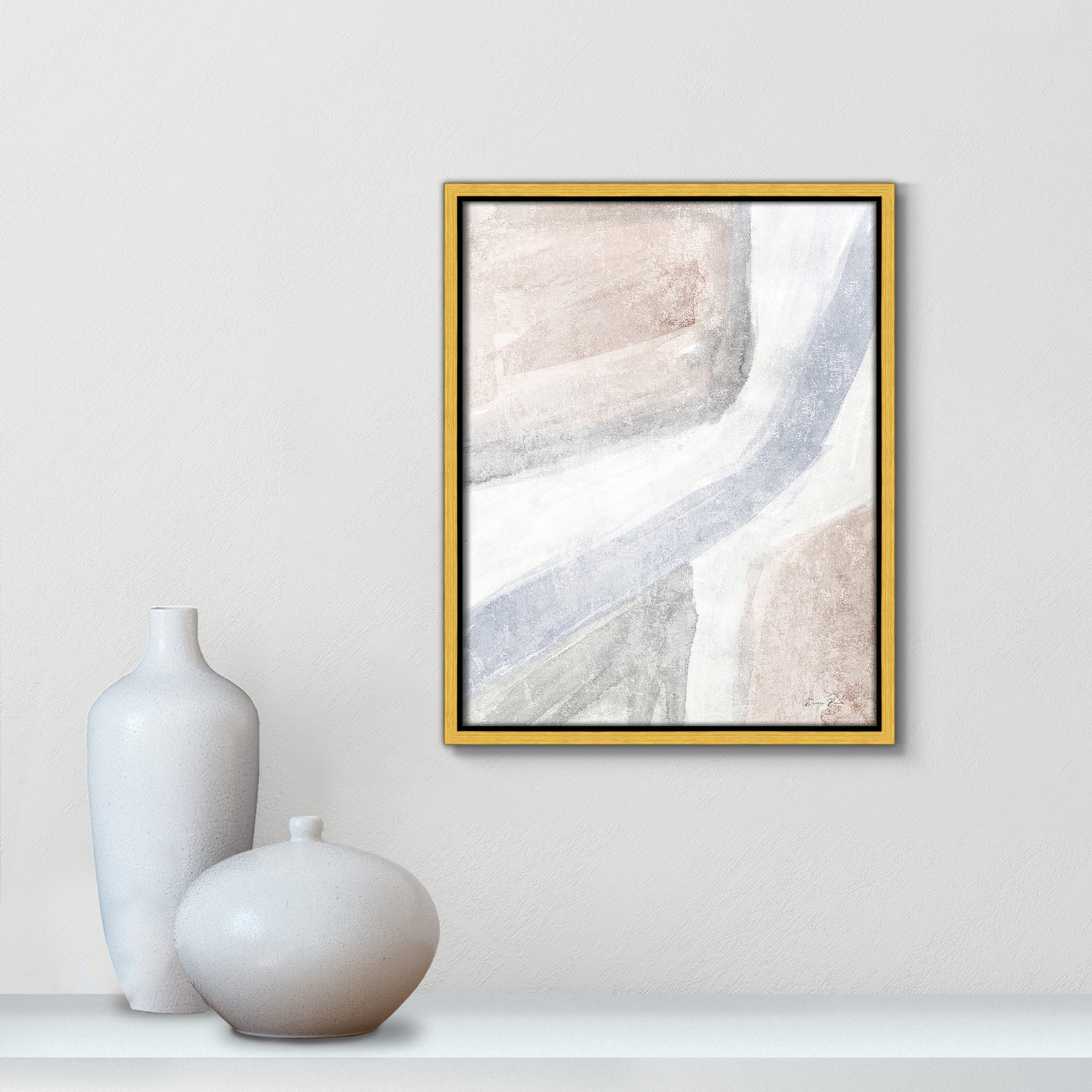 Helmsford "Soften 1" Painting, 15.5" H x 12.5" W x 2" D, Gold