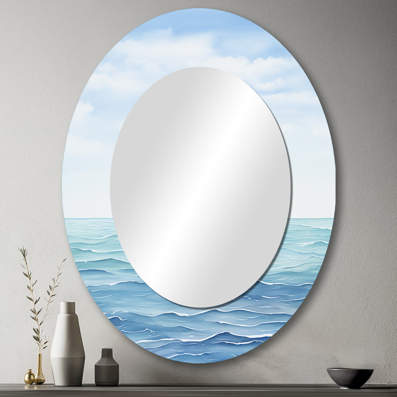 Oceans Infinity Dreamscape V - Abstract Oval Decorative Mirror On Metal, 43" x 33"
