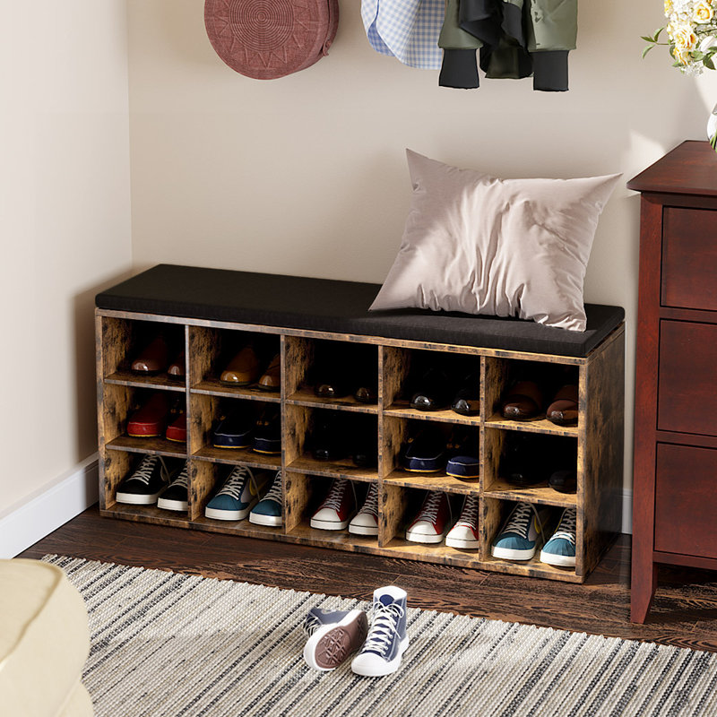 Banc de rangement pour chaussures 15 paires Jurina, Brun rustique / gris foncé