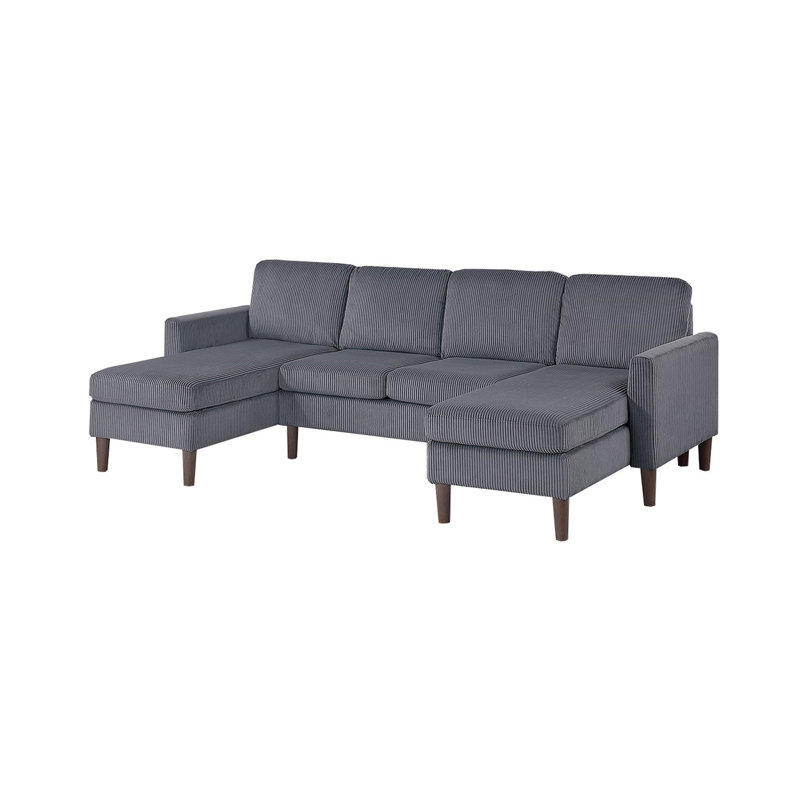 3Pc Sectional Set RAF/LAF Chaise Armless Loveseat Dark Gray Corduroy Couch Relax Modern Comfort Living Room