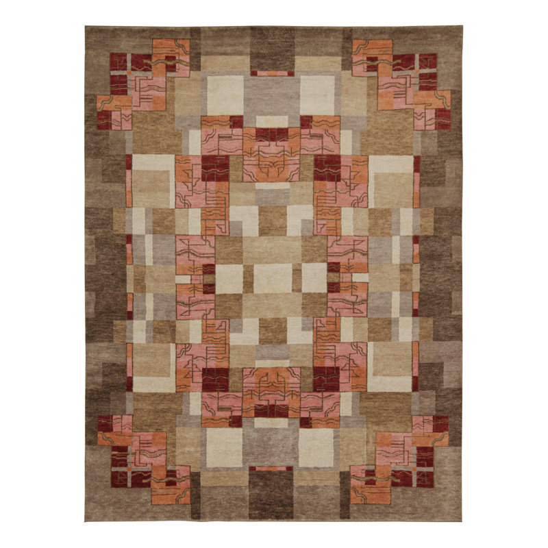 Art Deco Hand Knotted Wool Geometric Area Rug, Rectangle 8' x 10'