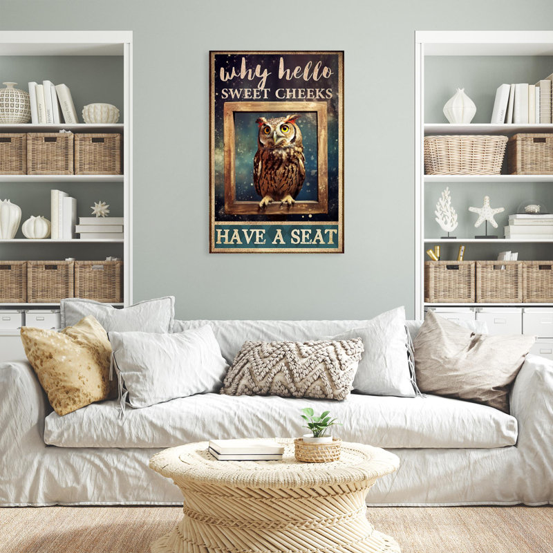 Owl Why Hello Sweet Cheeks - 1 Piece Rectangle Gra " Owl Why Hello Sweet Cheeks - 1 Piece Rectangle Graphic Art Print On Wrapped Canvas "