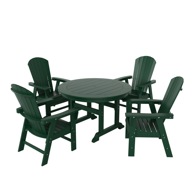 Altura 4 - Person Patio Dining Set with Round Table, Dark Green