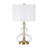 Glass Table Lamp With Brass Base And White Drum Shade