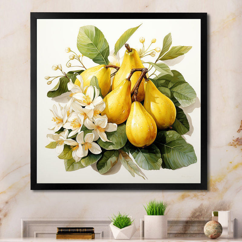 " Vibrant Pears ", Black Single Picture Framed, 16" H x 16" W x 1" D