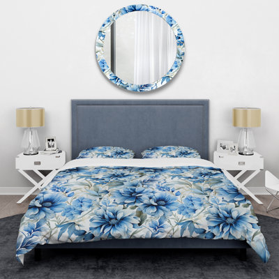 Watercolor Damask Dahlia Mirage I - Ensemble de housse de couette à motif floral