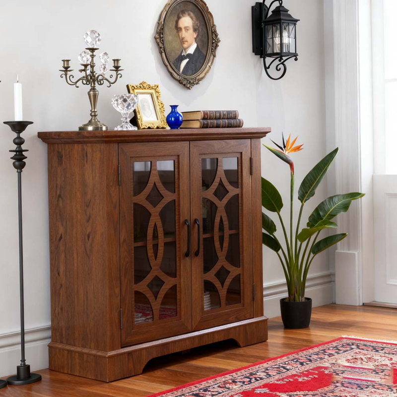Buffet à portes en verre trempé transparent avec armoire de rangement à tablette réglable