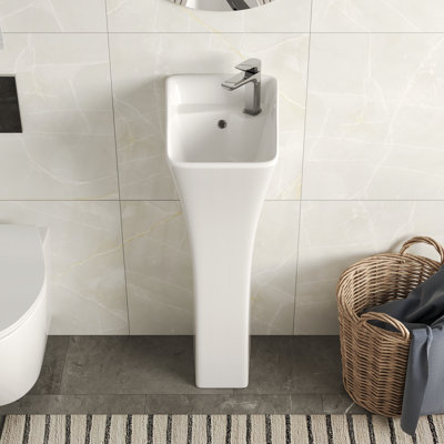 Lavabo de salle de bain à piédestal de petite taille en céramique Deveralley 11 po x l 13 po x H 35 po avec trop-plein Deervalley