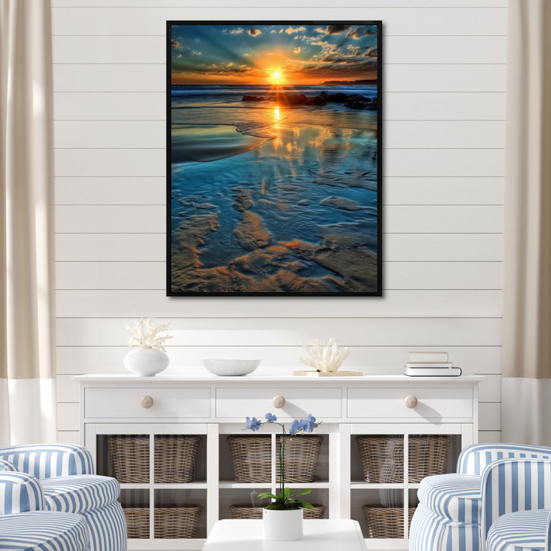 " Ocean Beachside ", 32" H x 16" W x 1" D, Black Floater Framed