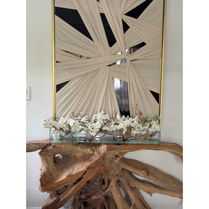 Cherry Blossoms In Glass Planter, 8" H x 26" W x 6" D