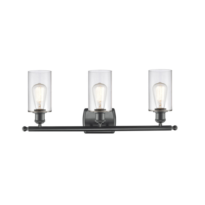 Éclairage de salle de bain à intensité variable à 3 lumières Mallette, Transparent, Ampoule DEL rétro de 3,5 watts, Noir mat
