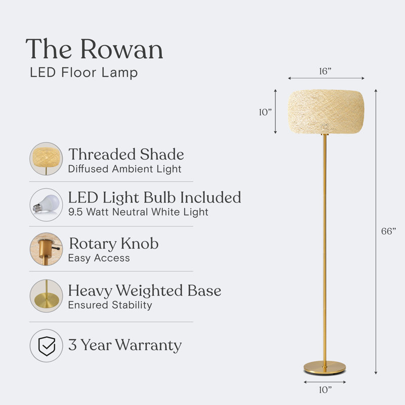Elegant Gold LED Floor Lamp with Woven Shade