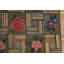 Gray Antique Small Square American Floral Basket Weave Folk Art Design Hooked Rug
