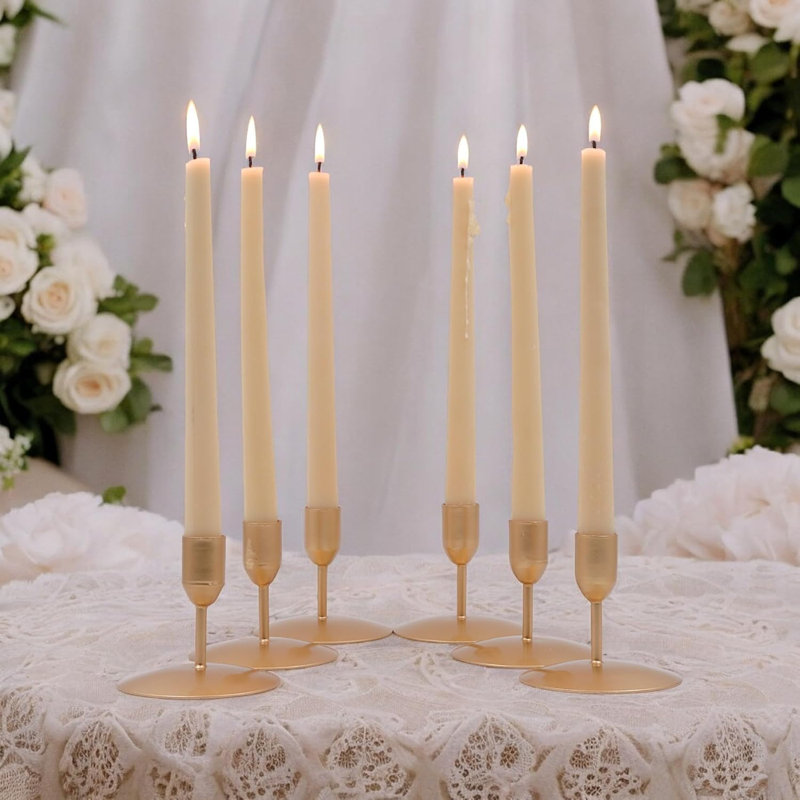 Hosley Gold Metal Taper Candle Holder Set of 6, 3 Inch High - Ideal Gift for Wedding, Party, and Special Occasion - Home Decor, Room Decor, Bedroom Decor, Aromatherapy