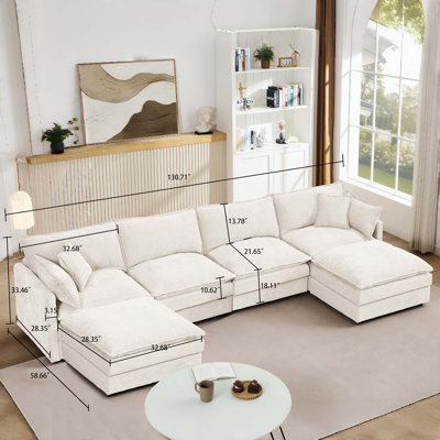 Modular Sectional Sofa, 130.7 Inch U Shaped Couch Set for Living Room, 4-Seater Comfy Cloud Couches with Movable Ottoman, DIY Combination, Chenille