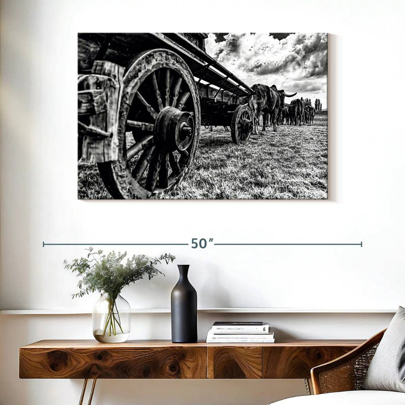Mehar Bullocks Pulling A Wagon, 26" H x 39" W