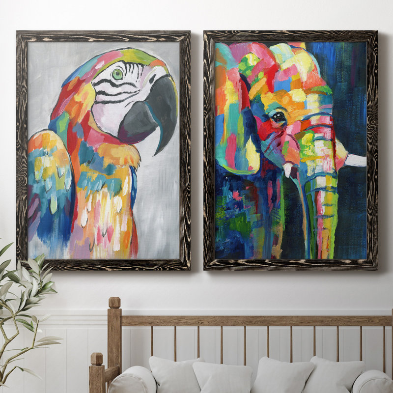 «Vibrant Parrot», ensemble de 2 reproductions d'impressions, H 31,5 po x l 47 po x P 1,5 po, Pas de tapis