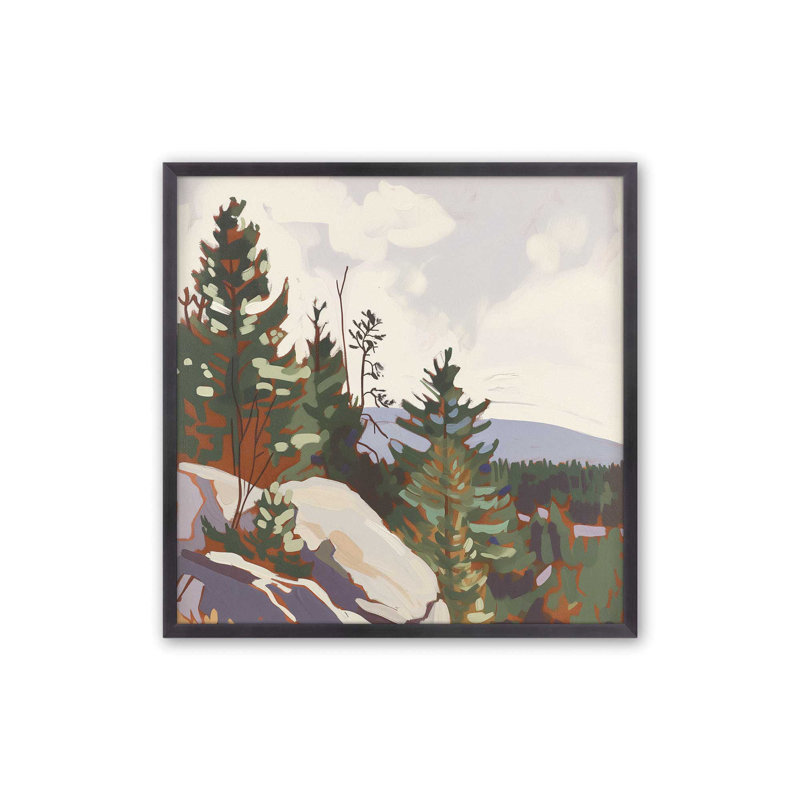 Mountain Rocks and Pines I Print, Cadre en zinc patiné, H 17,75 po x l 17,75 po