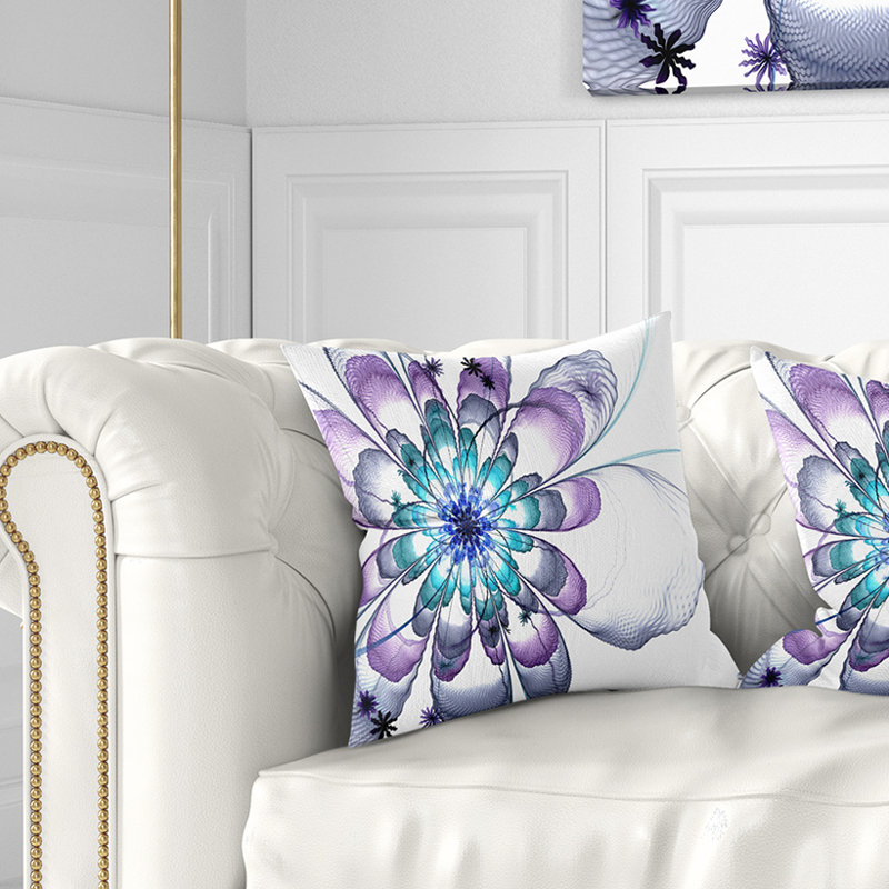 Fleur fractale bleu clair - coussin à imprimé floral, 18 po x 18 po, Coussin décoratif