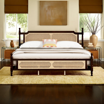 Espresso Pine King Rattan Headboard & Footboard Bed Frame with Storage by Bay Isle Home