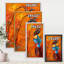 Colibri bleu sur fond orange - peinture sur toile-59916031-59916036