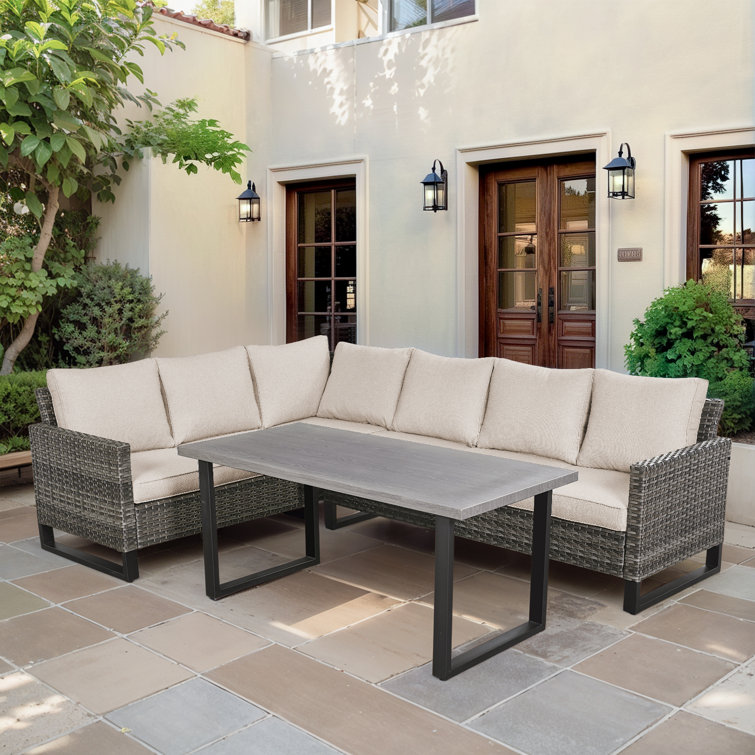 Nazime Wicker 6 - Person Modular Patio Conversation Sets with Cushions