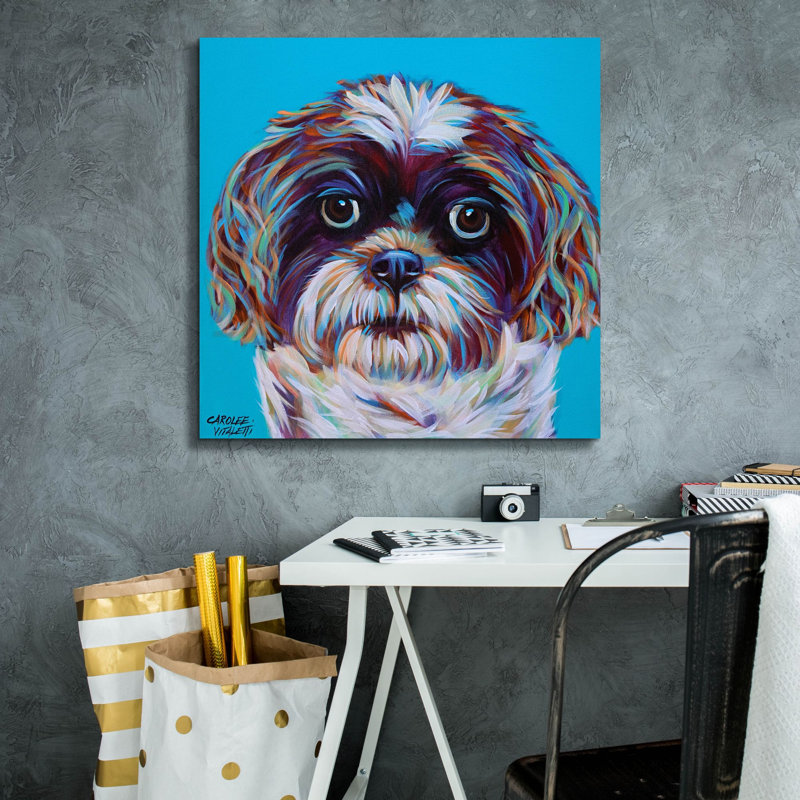 «Shih Tzu On Blue» par Carolee Vitaletti, art mural sur toile, H 26 po x l 26 po x P 1,5 po