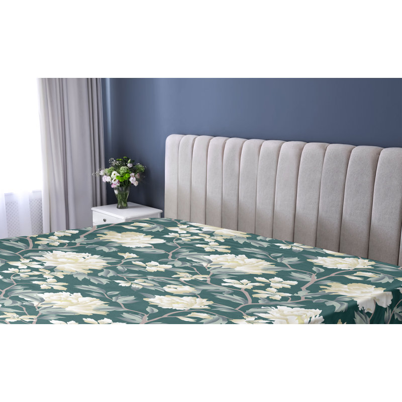 Drap-housse Ambesonne, Crème, vert laurier / floral, Drap-housse très grand californien