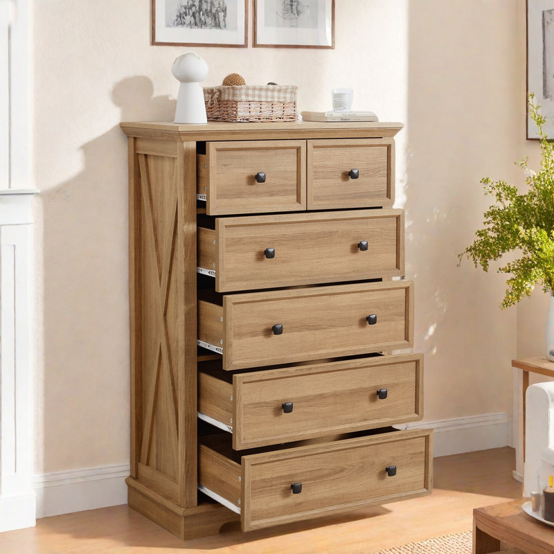 Commode de ferme avec 6 tiroirs et poignées en métal