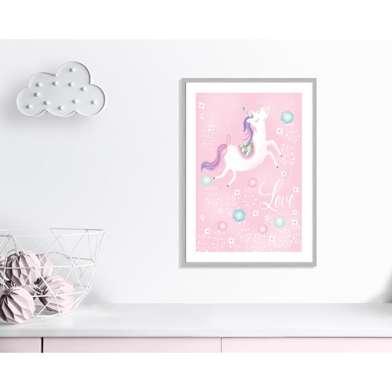 «Love Unicorn», art encadré, H 34,5 po x l 24,5 po x P 1,18 po, Cadre argenté