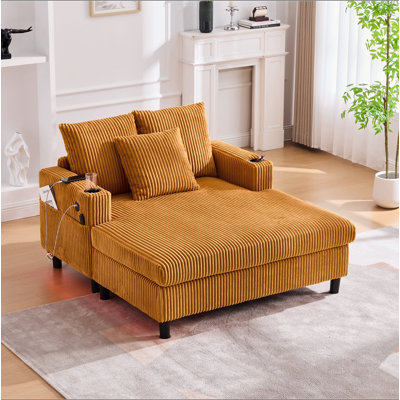 Canapé inclinable moderne en velours côtelé surdimensionné avec assise profonde, 3 coussins, charge USB, bande lumineuse à DEL RVB, porte-gobelet, poche latérale - convient au salon et à la chambre à coucher